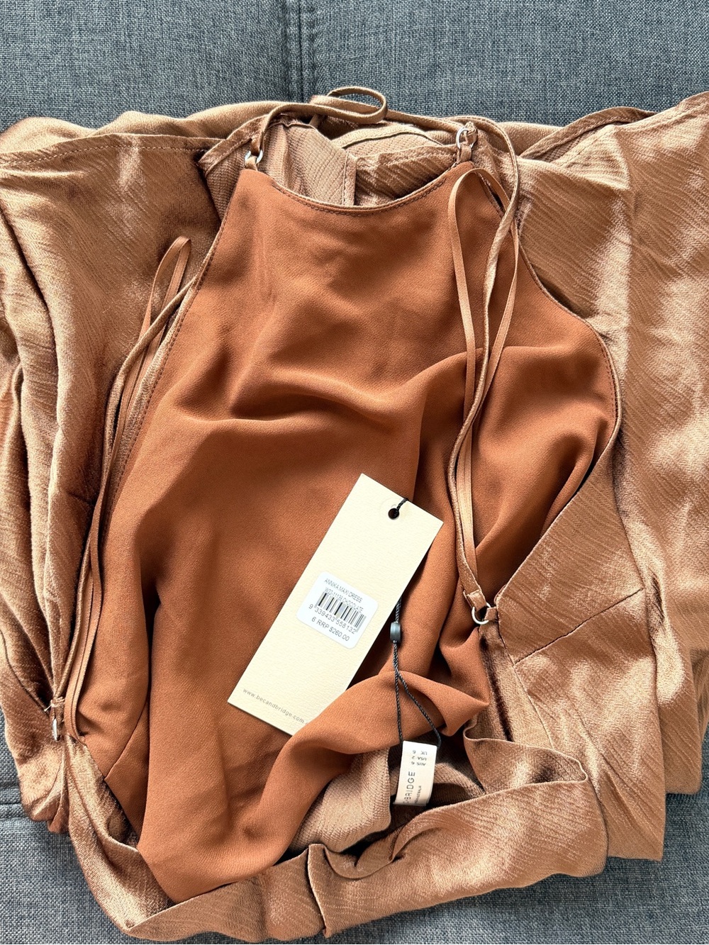 Bec & Bridge Copper-Brown Satin Backless Slip Dress - Picture 4 of 6